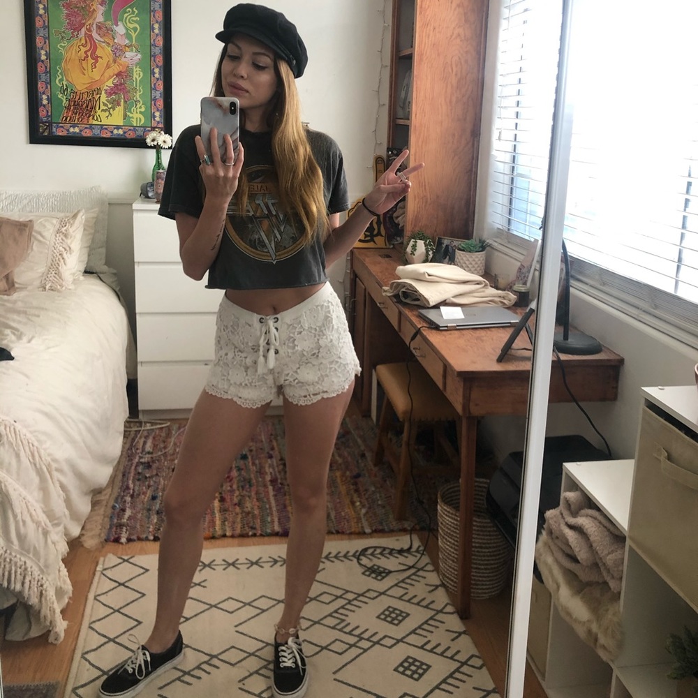 Crochet floral shorts